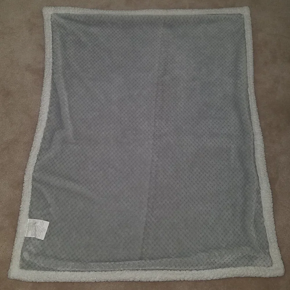 Gray White Baby Blanket Lovey Sherpa Trim/Underside Fleece SOFT Sam Salem & Son